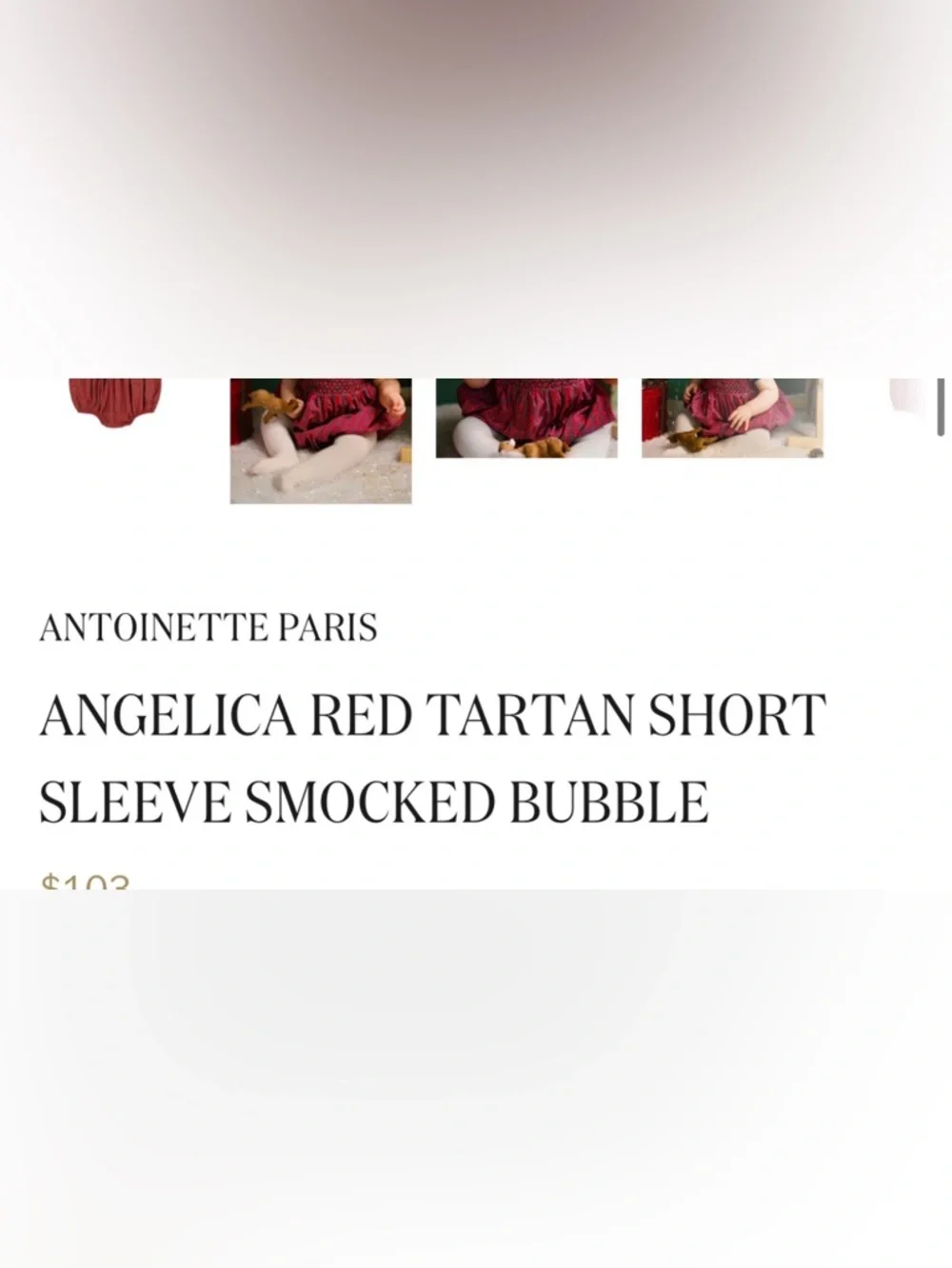 Antoinette Paris red tartan Plaid Smocked Baby Romper bubble 3 months